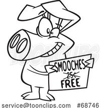 Cartoon Black and White Pig Offering Free Smooches by Toonaday