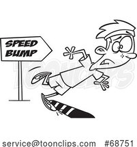 Cartoon Black and White Runner Boy Tripping over a Speed Bump by Toonaday