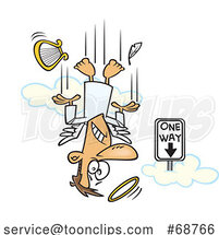 Cartoon Falling Angel Passing a One Way Sign by Toonaday