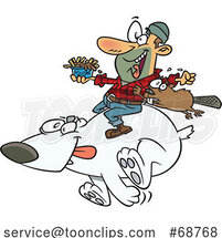 Cartoon Lumberjack Holding French Fries and a Beaver on a Running Polar Bear CanajunEh by Toonaday