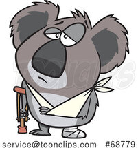 Cartoon Injured Koala with an Arm Sling and Crutch by Toonaday