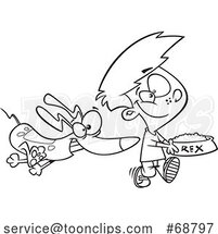 Clipart Cartoon Black and White Boy Feeding His Dog by Toonaday