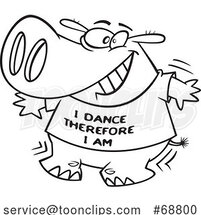 Clipart Cartoon Black and White Dancing Hippo by Toonaday