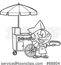 Clipart Cartoon Black and White Hot Dog Vendor Boy by Toonaday