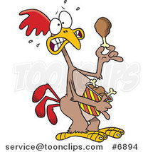 Cartoon Scared Chicken Holding a Drumstick by Toonaday