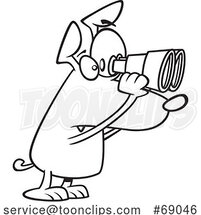 Cartoon Black and White Watch Dog Looking Through Binoculars by Toonaday