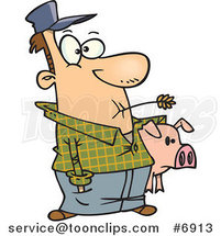 Cartoon Farmer Holding His Pig by Toonaday
