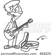 Cartoon Lineart Teen Boy Playing a Guitar on the Street by Toonaday