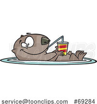 Cartoon Happy Otter Floating with a Drink by Toonaday