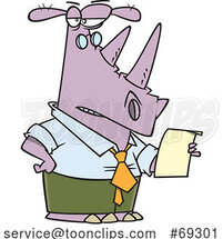 Cartoon Business Rhino Reading a Letter by Toonaday