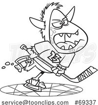 Cartoon Lineart Yeti Playing Hockey by Toonaday