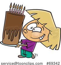 Cartoon Girl Carrying a Tall Birthday Cake by Toonaday
