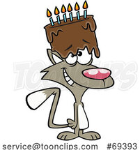Cartoon Happy Cat with a Birthday Cake on His Head by Toonaday