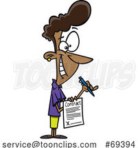 Cartoon Black Lady Holding a Contractual Agreement by Toonaday