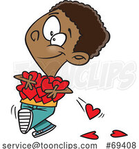 Cartoon Black Boy Holding an Armful of Valentines Day Love Hearts by Toonaday
