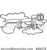 Cartoon Black and White Squirrel Flying with a Rocket by Toonaday