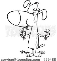 Cartoon Black and White Dog Munching on Grass by Toonaday