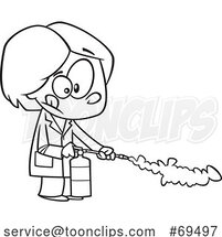 Cartoon Black and White Girl Using a Fire Extinguisher in Science Class by Toonaday