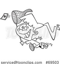 Cartoon Black and White Girl Chasing Money with a Net by Toonaday