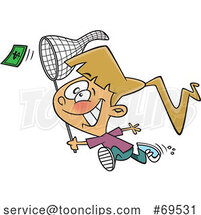 Cartoon Girl Chasing Money with a Net by Toonaday