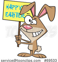 Cartoon Bunny Holding a Happy Easter Sign by Toonaday