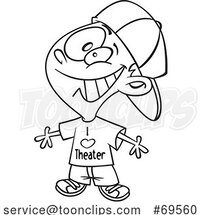 Cartoon Black and White Thespian Boy Wearing an I Love Theater Shirt by Toonaday