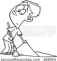 Cartoon Black and White Boy Sweeping Things Under the Rug by Toonaday