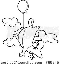 Cartoon Black and White Penguin Floating with a Balloon by Toonaday
