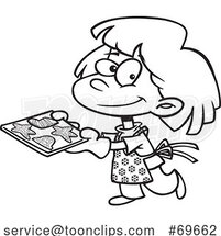 Cartoon Black and White Happy Girl Baking Christmas Cookies by Toonaday
