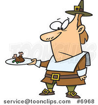 Cartoon Pilgrim Guy Carrying a Meagre Meal by Toonaday