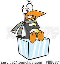 Cartoon Cold Penguin Sitting on Ice by Toonaday