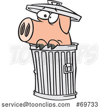 Cartoon Scared Pig Hiding in a Trash Can by Toonaday