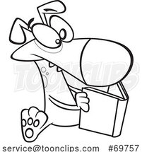 Black and White Outline Cartoon Dog Reading a Book by Toonaday