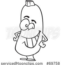Black and White Outline Cartoon Zucchini Character by Toonaday