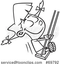 Black and White Outline Cartoon Girl Swinging by Toonaday