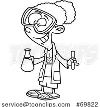 Black and White Outline Cartoon Girl Chemist by Toonaday