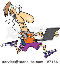 Cartoon Mobile Jogger Using a Laptop by Toonaday