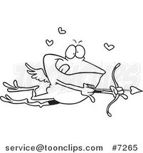 Cartoon Black and White Line Drawing of a Frog Cupid by Toonaday