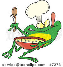 Cartoon Frog Chef Mixing Flies by Toonaday