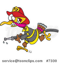 Cartoon Fire Fighter Turkey Carrying a Hose by Toonaday