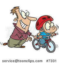 Cartoon Father Teaching His Boy to Ride a Bike by Toonaday
