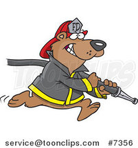 Cartoon Fire Fighter Bear Carrying a Hose by Toonaday