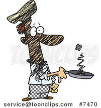 Cartoon Guy Holding a Smoking Frying Pan by Toonaday