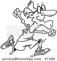 Cartoon Black and White Line Drawing of a Fit Senior Guy Running by Toonaday