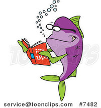 Cartoon Fish Reading a Story Book by Toonaday