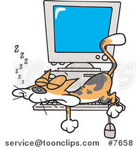 Cartoon Calico Cat Napping on a Keyboard by Toonaday