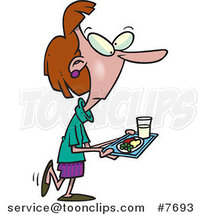 Cartoon Lady Carrying Cafeteria Food by Toonaday
