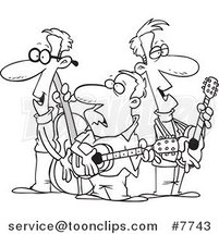 Cartoon Black and White Line Drawing of a Folk Music Band by Toonaday