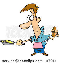 Cartoon Guy Wearing an Apron and Cooking Eggs by Toonaday