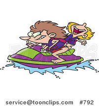 Cartoon Mother and Daughter Riding a Jet Ski by Toonaday